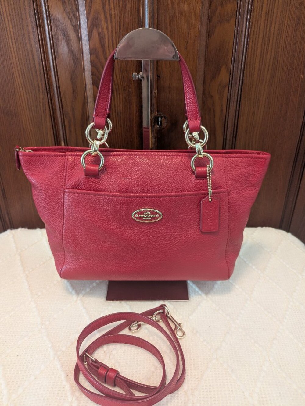 Coach Mini Ellis Designer Tote in  Red Pebble Leather 35030